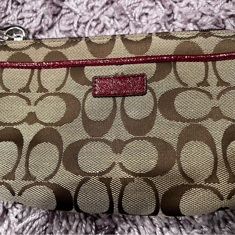 Coach Brown and Red Signature Wristlet